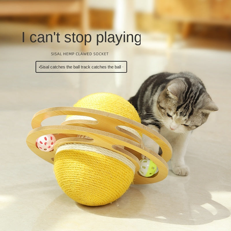 SisalSphere™ – Natural Wood & Rope Cat Scratcher Toy (Furniture Protector)