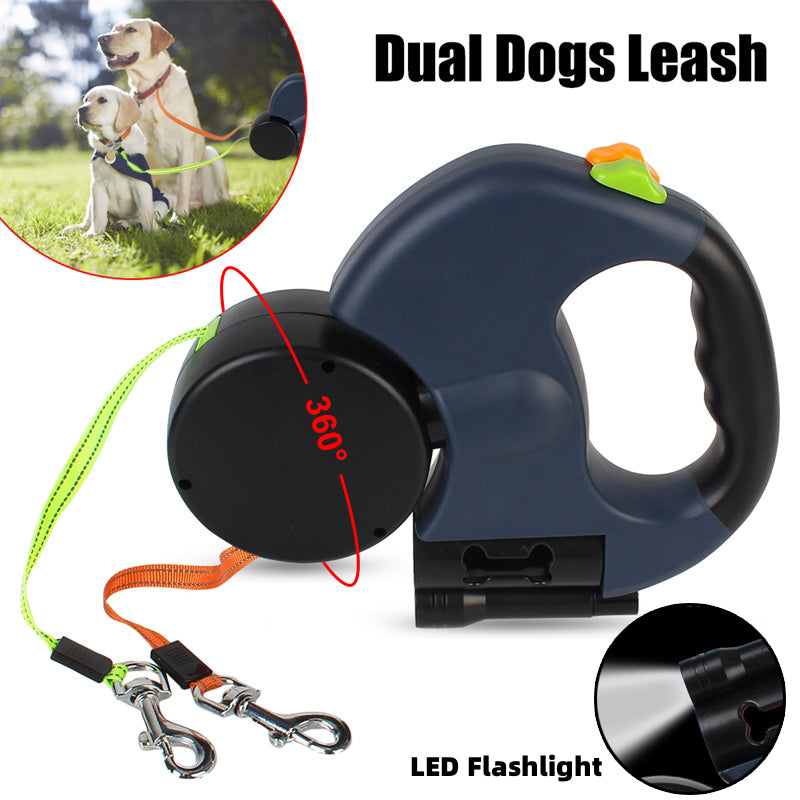 WhizePet™ 3-in-1 Dual Dog Leash – Reflective, Retractable & Lighted