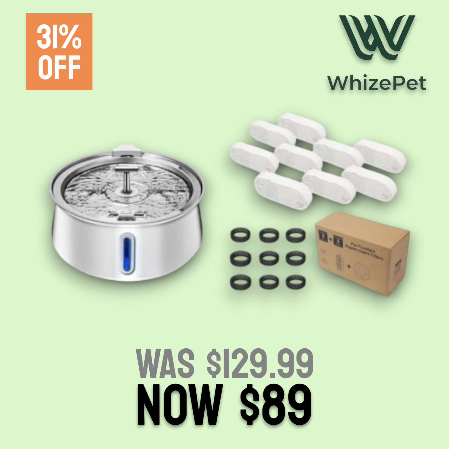 WhizePet 4L Stainless Steel Pet Water Fountain